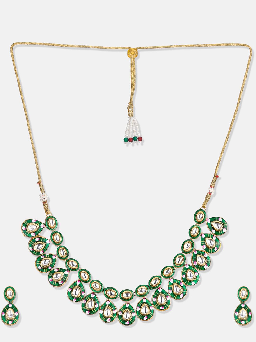 ATIBELLE Gold-Plated Green Kundan-Studded Jewellery Set