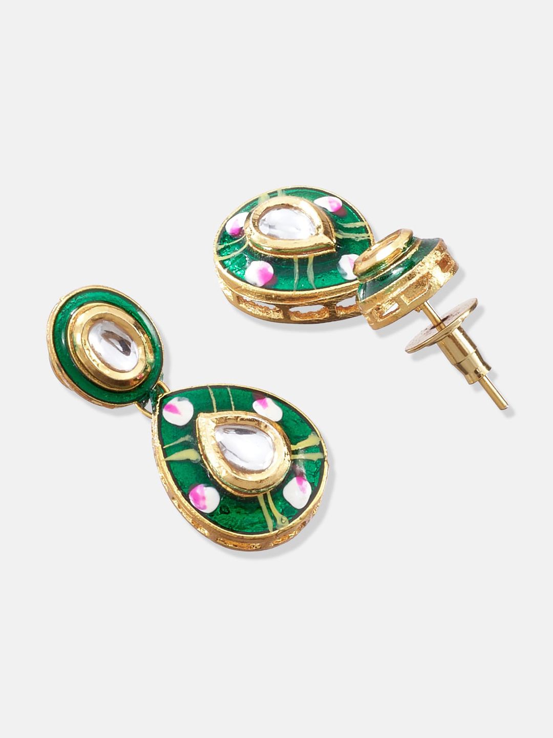 ATIBELLE Gold-Plated Green Kundan-Studded Jewellery Set