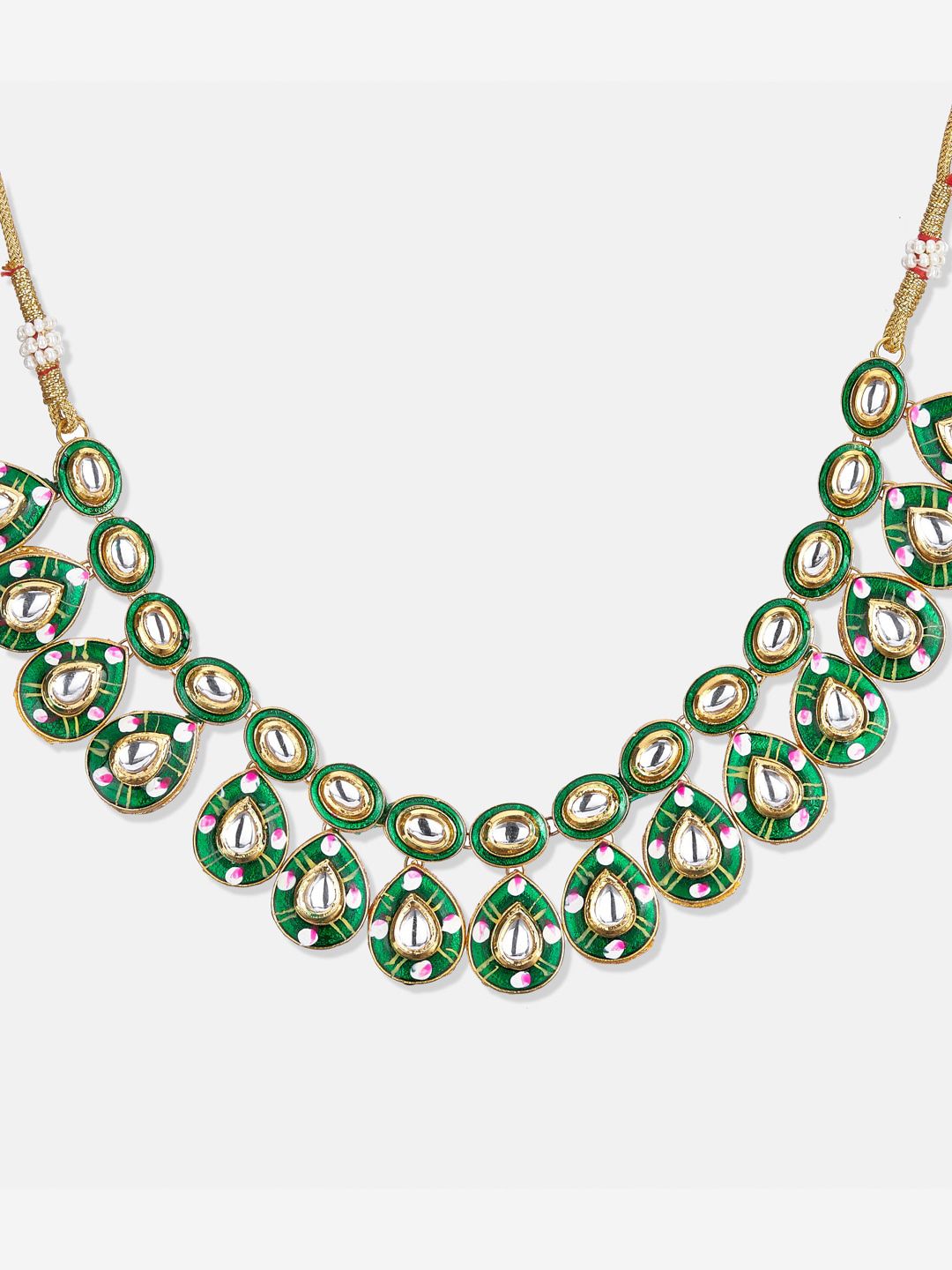 ATIBELLE Gold-Plated Green Kundan-Studded Jewellery Set