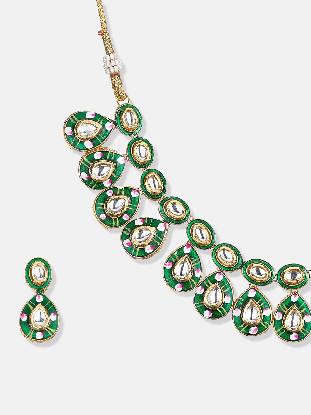 ATIBELLE Gold-Plated Green Kundan-Studded Jewellery Set