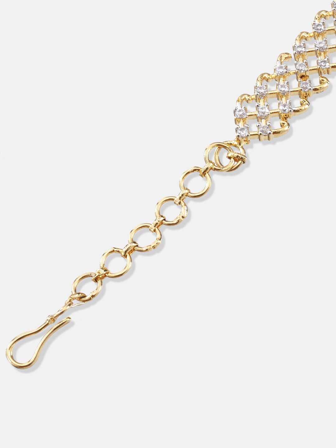 ATIBELLE Women Gold-Plated White & Magenta American Diamond Bracelet