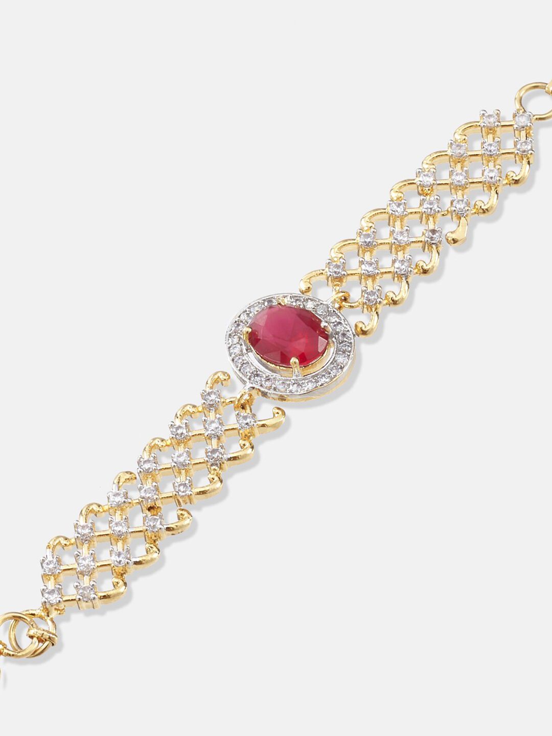ATIBELLE Women Gold-Plated White & Magenta American Diamond Bracelet