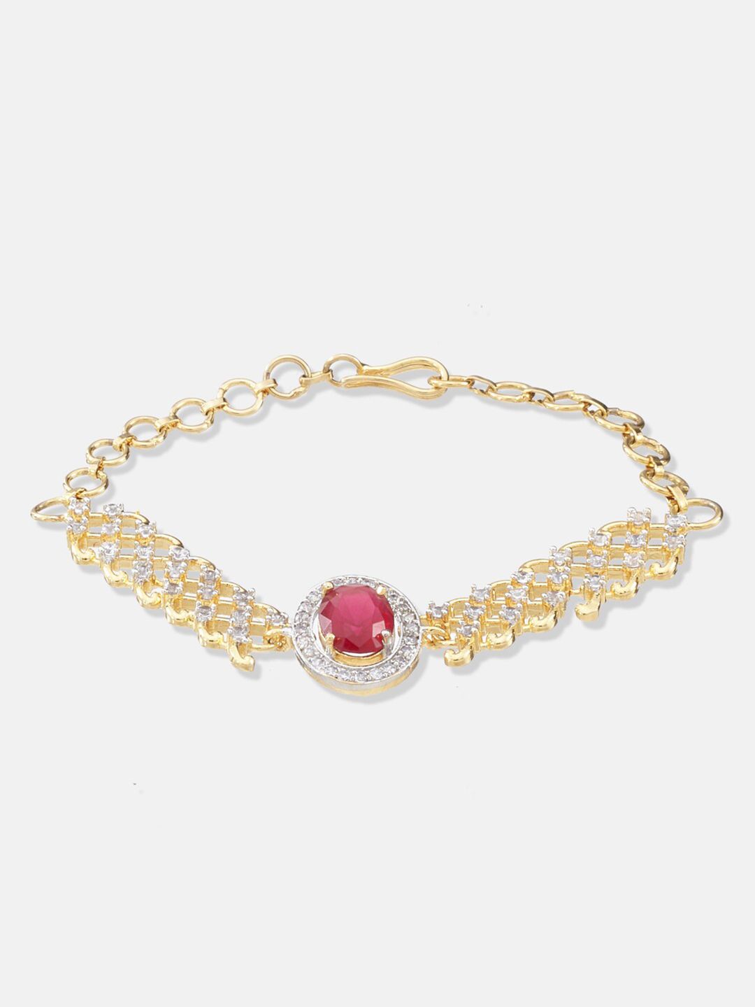 ATIBELLE Women Gold-Plated White & Magenta American Diamond Bracelet