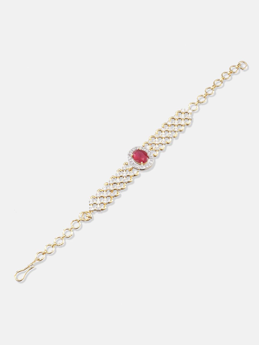ATIBELLE Women Gold-Plated White & Magenta American Diamond Bracelet