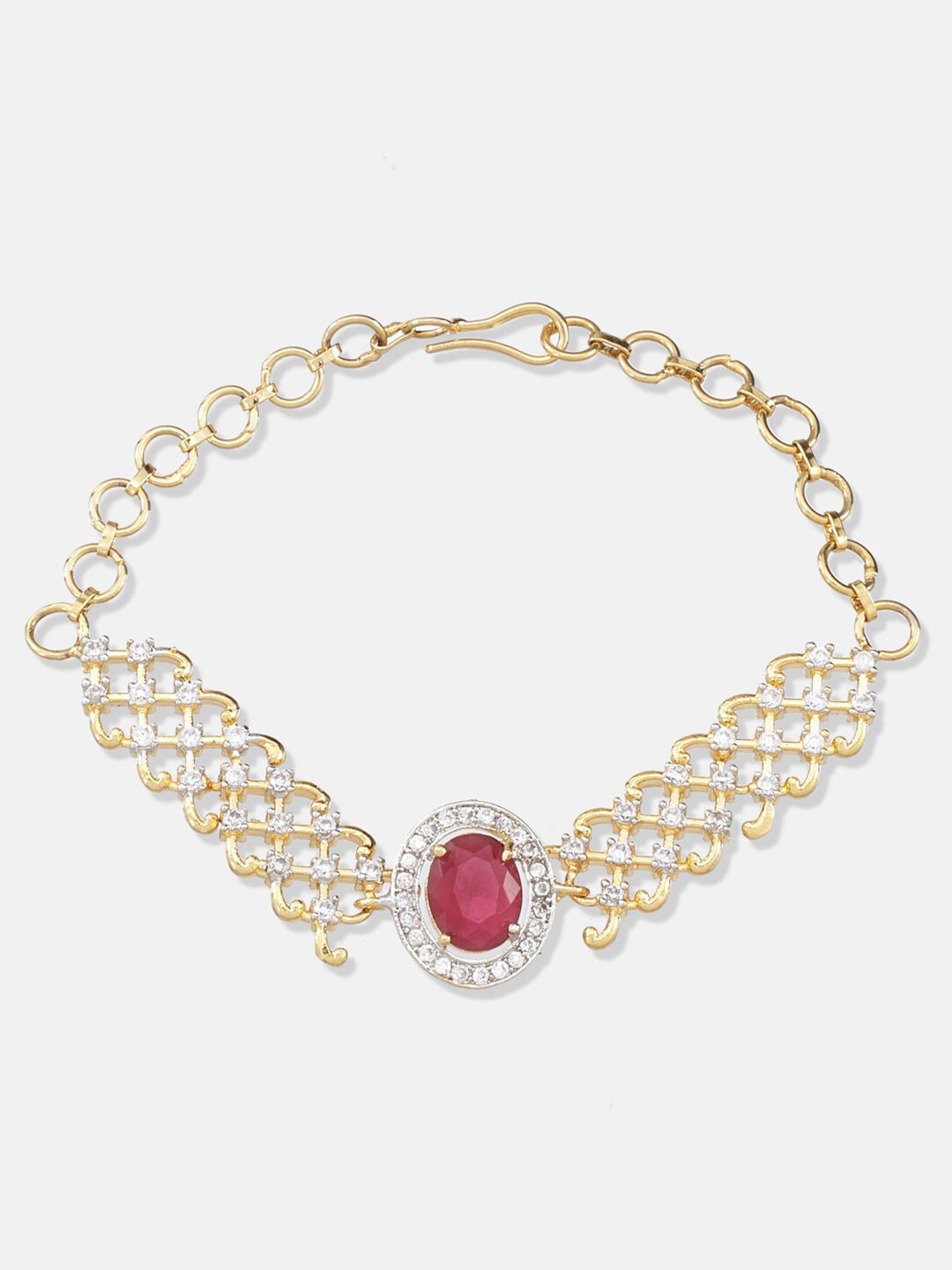 ATIBELLE Women Gold-Plated White & Magenta American Diamond Bracelet