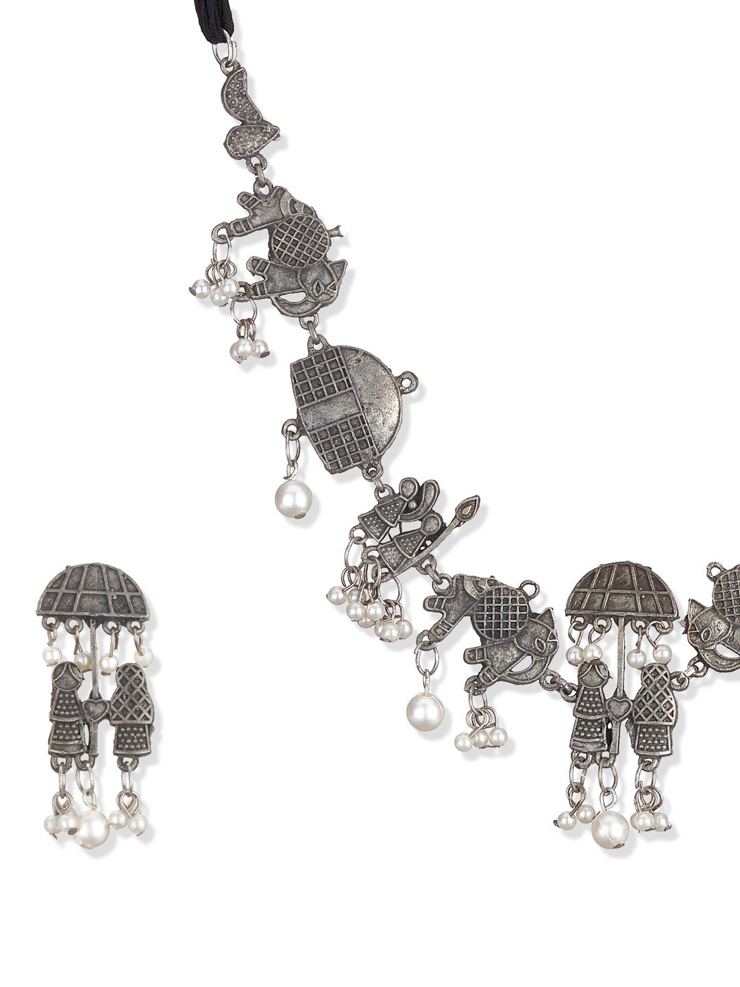ATIBELLE Oxidised Silver-Plated & Beaded German Silver Jewellery Set