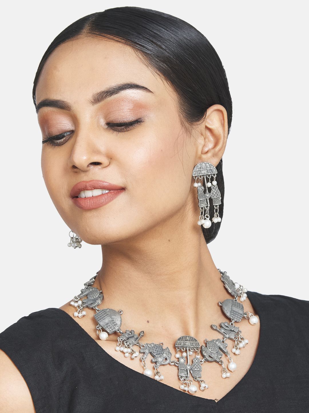 ATIBELLE Oxidised Silver-Plated & Beaded German Silver Jewellery Set