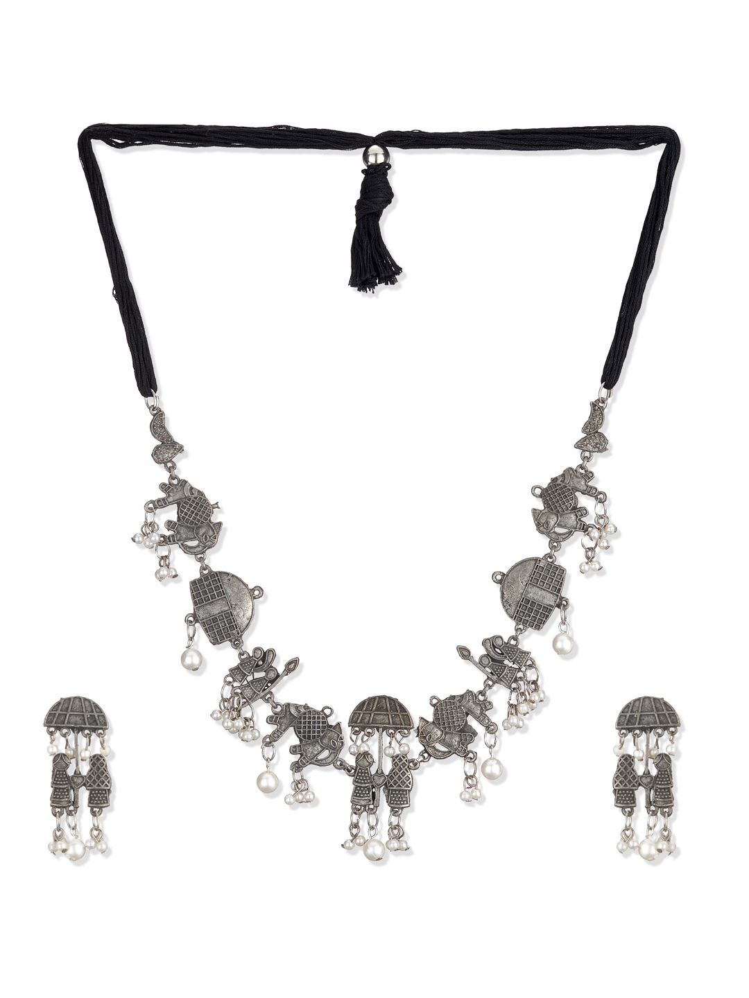 ATIBELLE Oxidised Silver-Plated & Beaded German Silver Jewellery Set