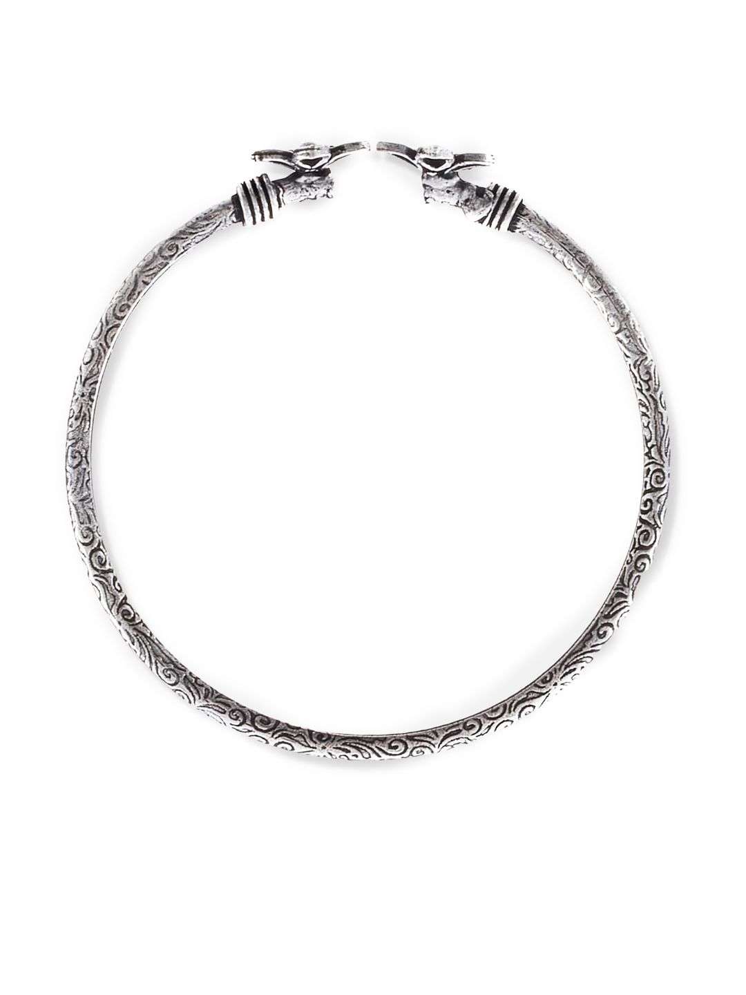 ATIBELLE Women Oxidised Silver-Plated Floral Kada Bangle