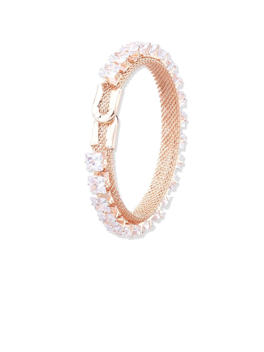 ATIBELLE Gold-Plated White AD-Stone Studded Handcrafted Bangle