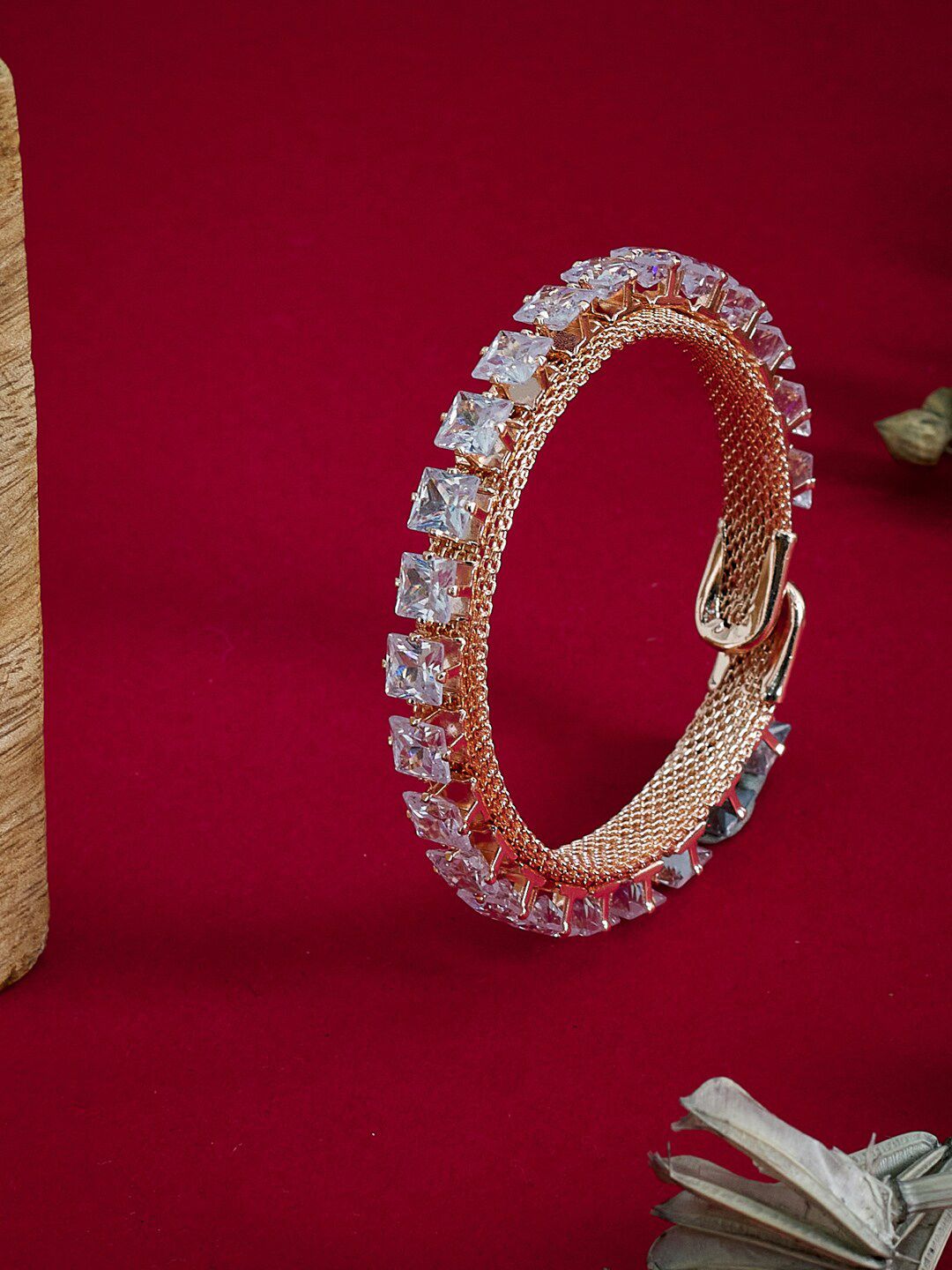 ATIBELLE Gold-Plated White AD-Stone Studded Handcrafted Bangle