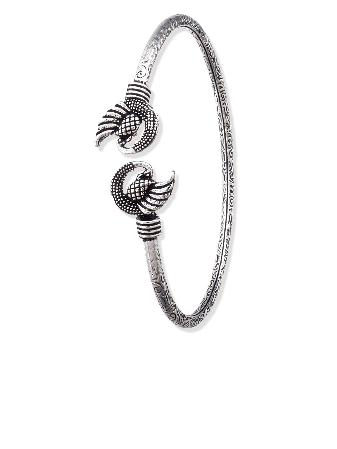 ATIBELLE Silver Plated Oxidised Handcrafted Textured Bangle