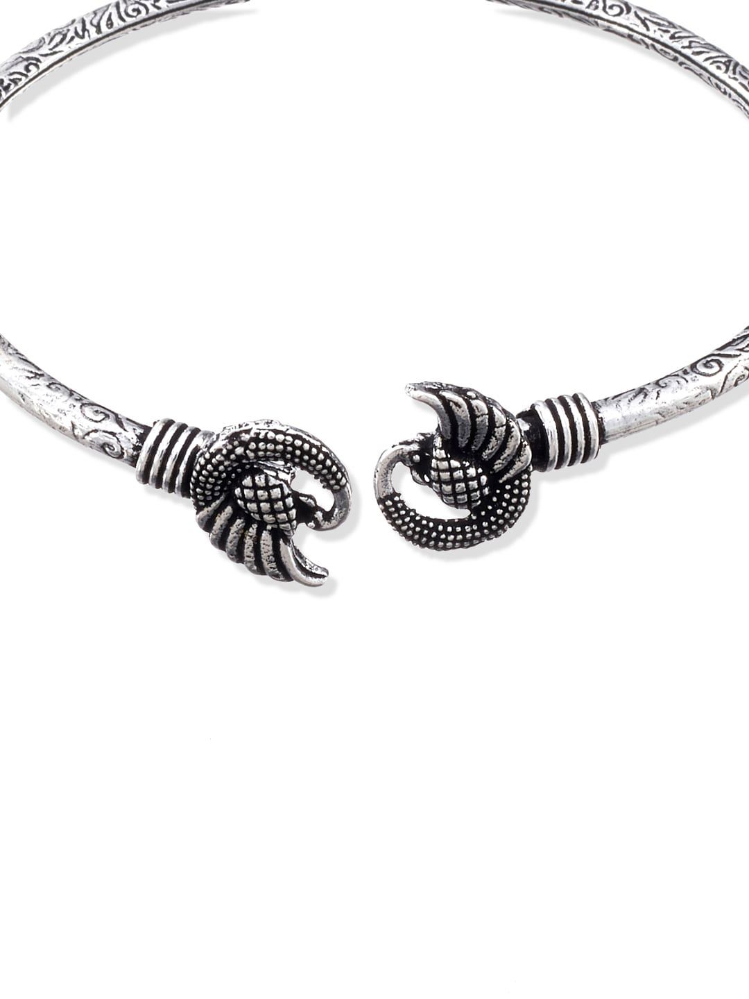 ATIBELLE Silver Plated Oxidised Handcrafted Textured Bangle