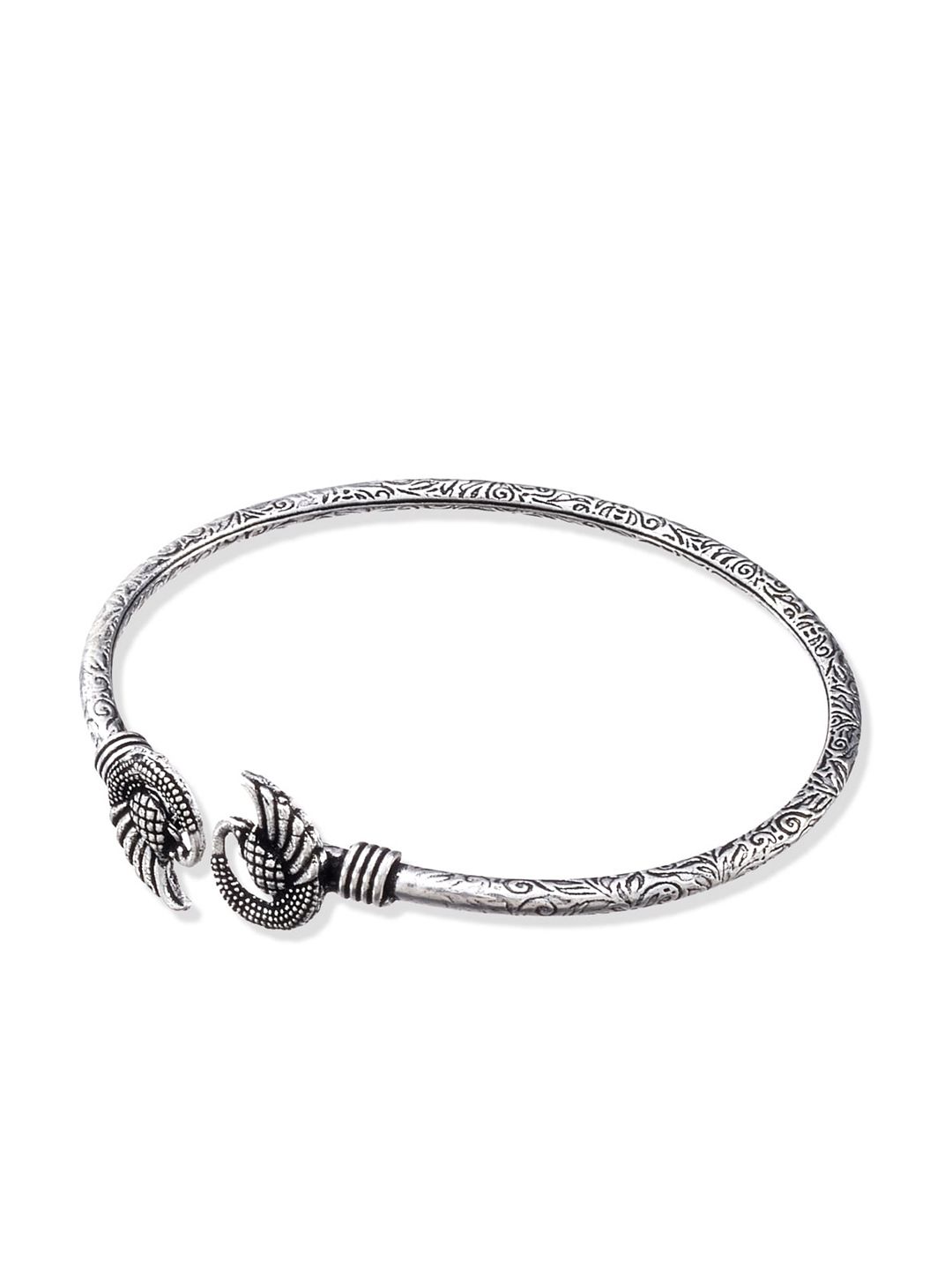 ATIBELLE Silver Plated Oxidised Handcrafted Textured Bangle