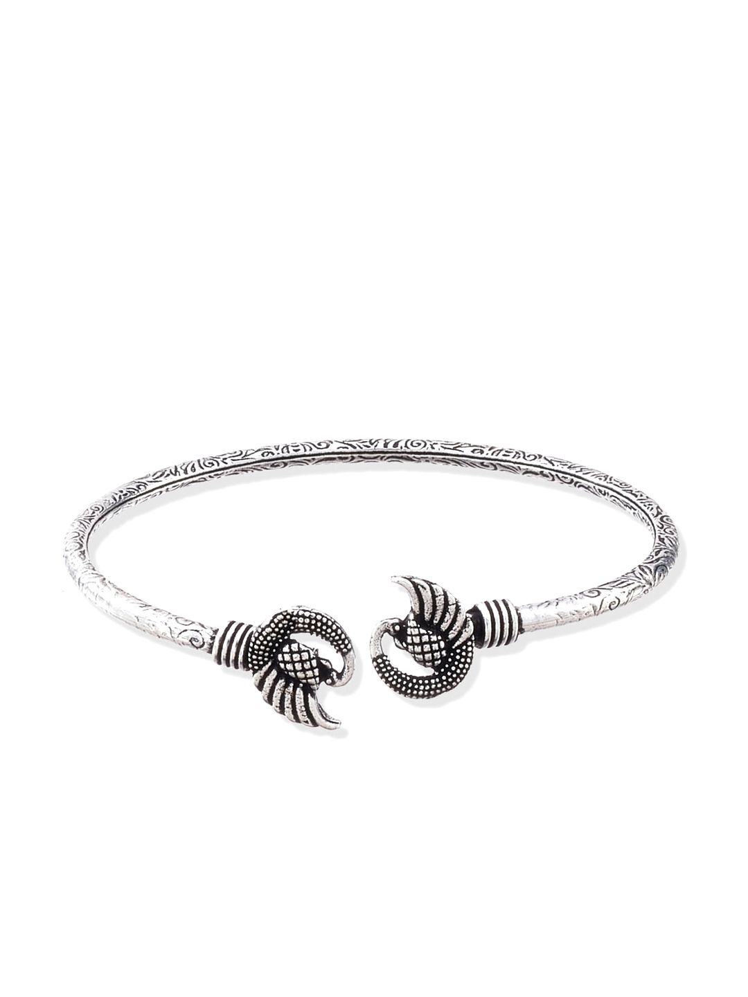 ATIBELLE Silver Plated Oxidised Handcrafted Textured Bangle