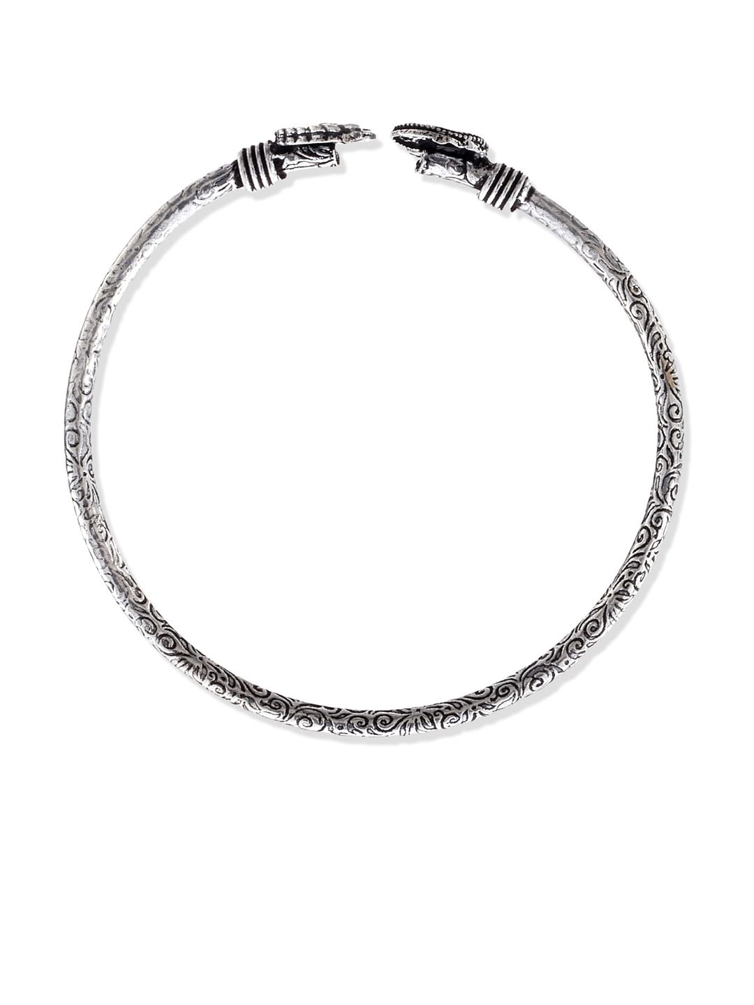 ATIBELLE Silver Plated Oxidised Handcrafted Textured Bangle