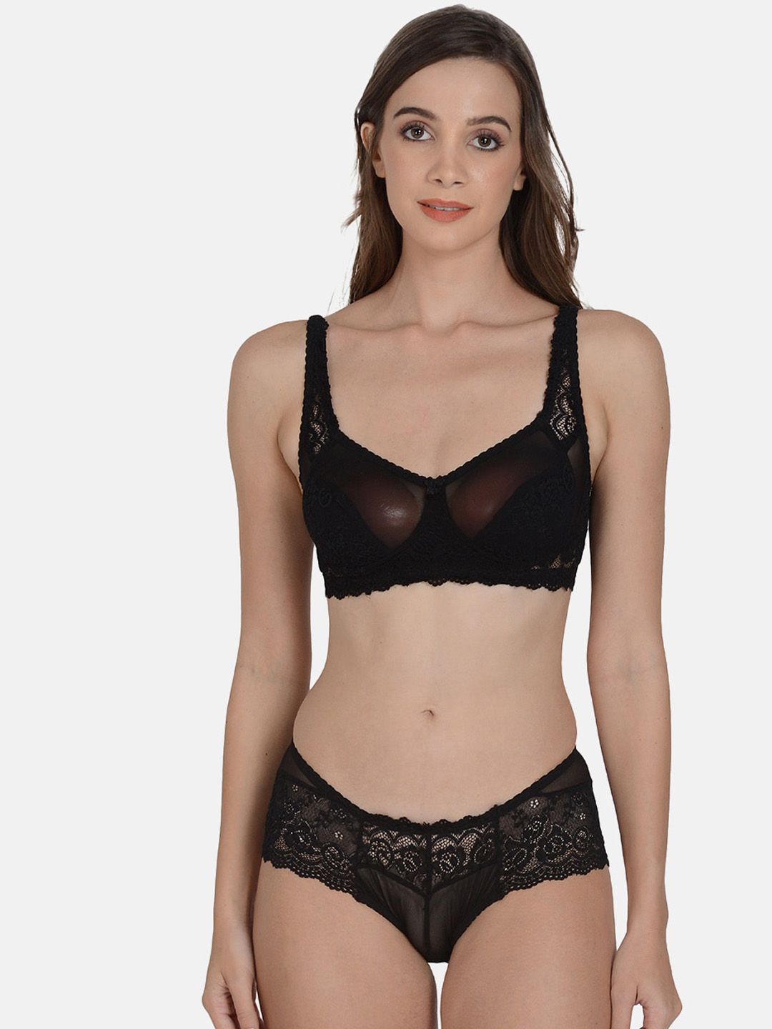 mod & shy Women Black Lacy Soft Net & Non Padded Lingerie Set MS446-picture-34