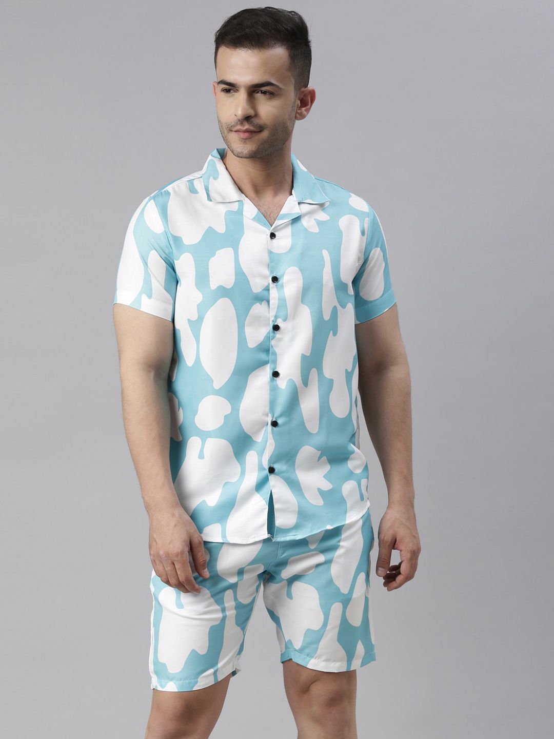 Bushirt Men Blue & White Printed Night Suit-picture-15