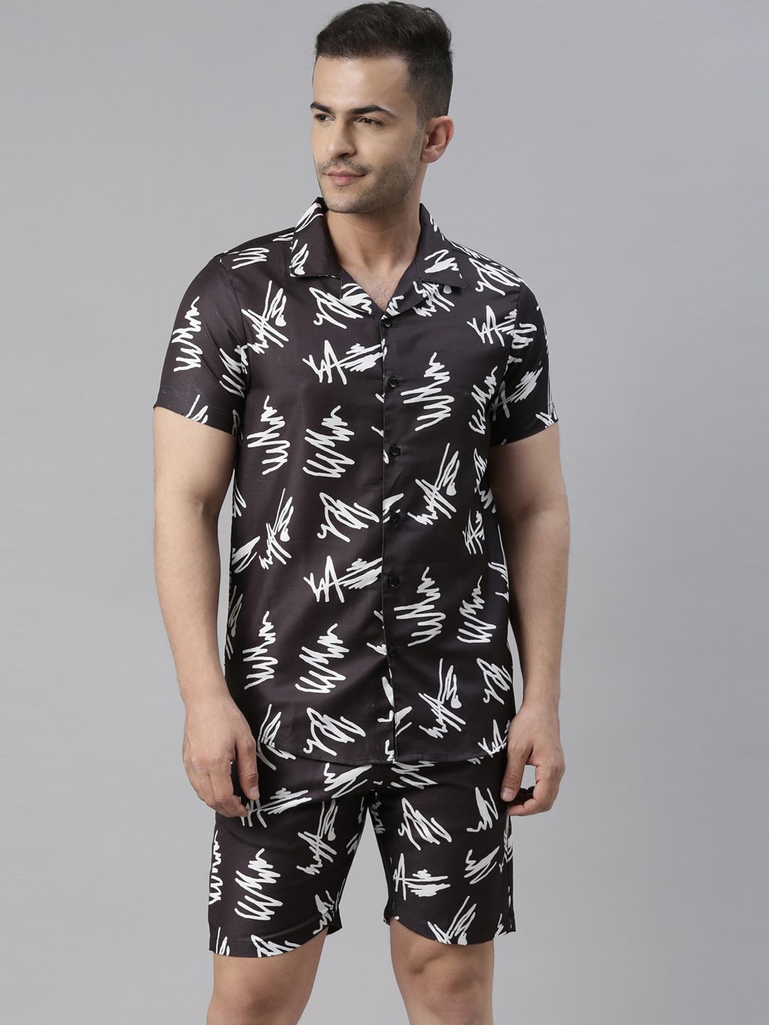 Bushirt Men Black & White Printed Night suit-picture-50