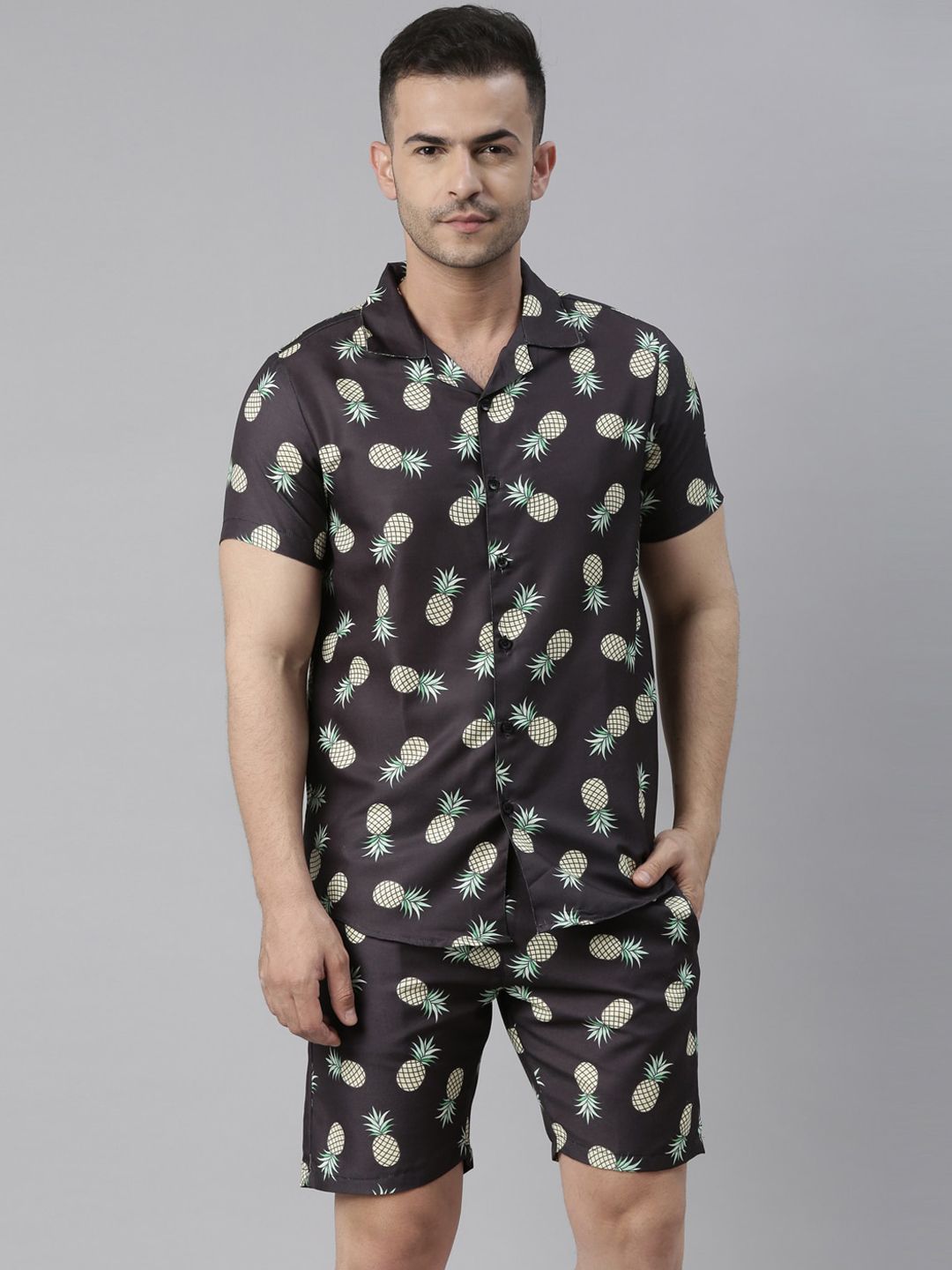 Bushirt Men Black & Cream-Coloured Printed Night suit-picture-30