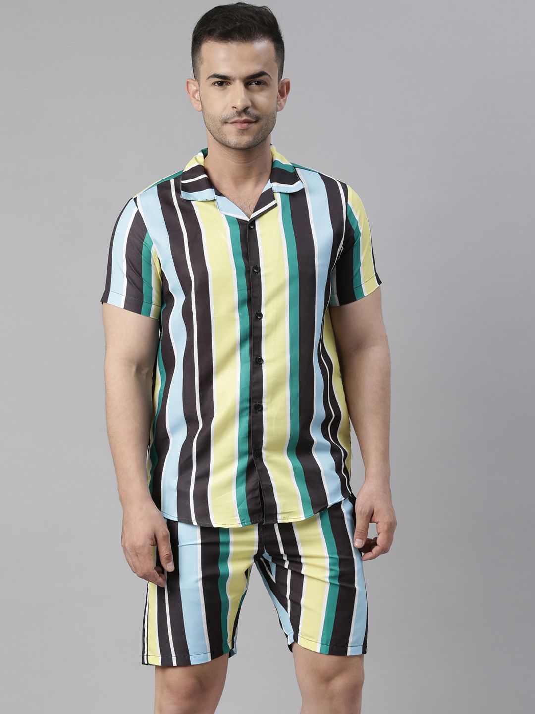 Bushirt Men Yellow & Black Striped Night Suit-picture-31