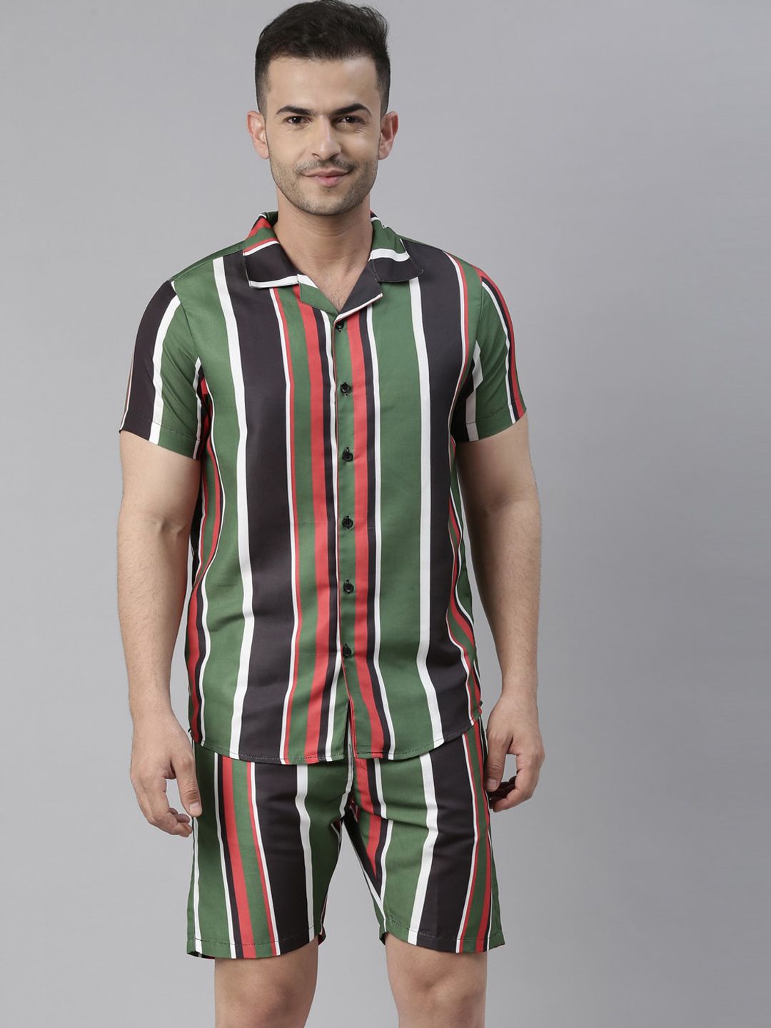 Bushirt Men Red & Green Striped Night Suit-picture-26