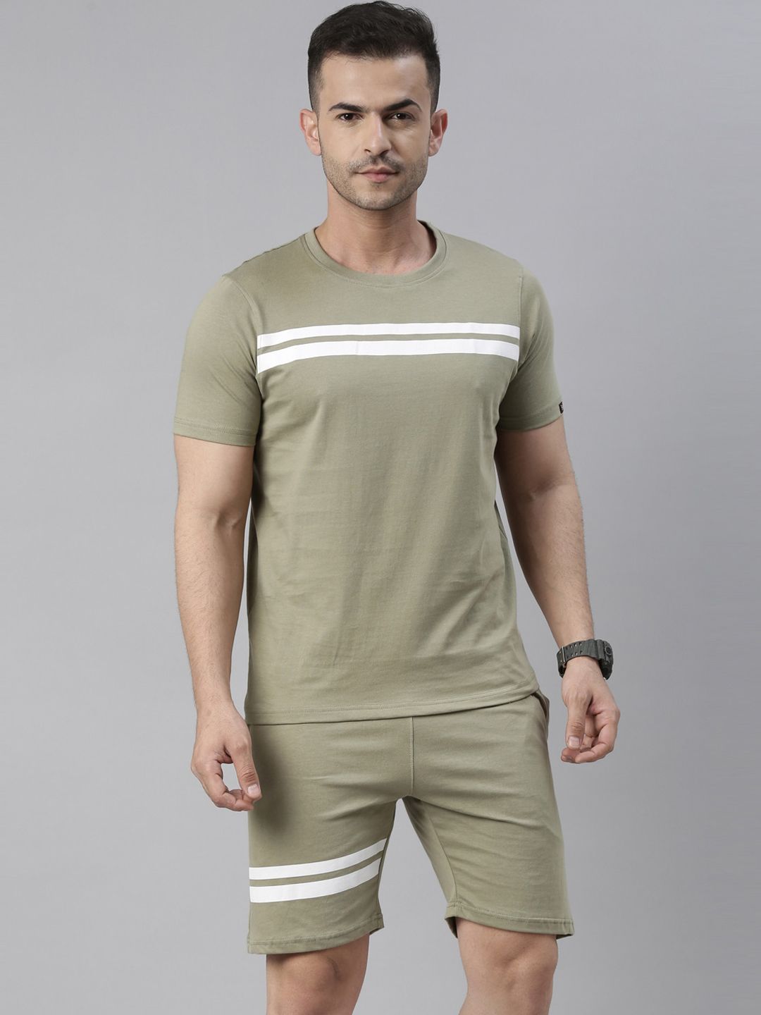 Bushirt Men Green & White Striped Night suit-picture-32
