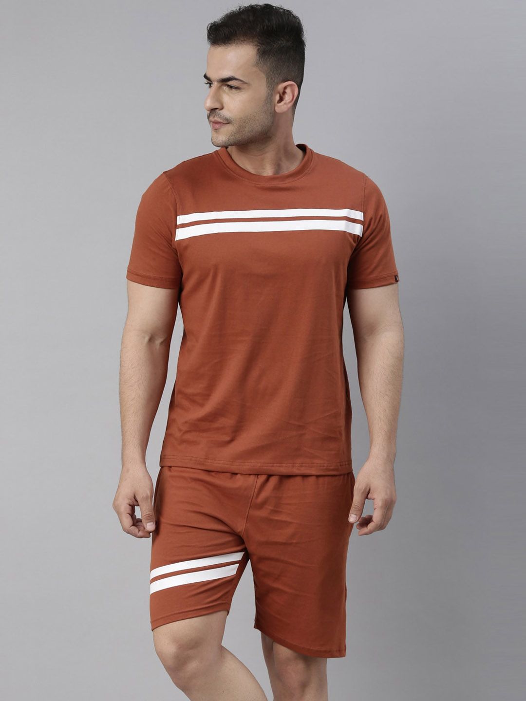 Bushirt Men Brown & White Striped Pure Cotton Night suit-picture-41