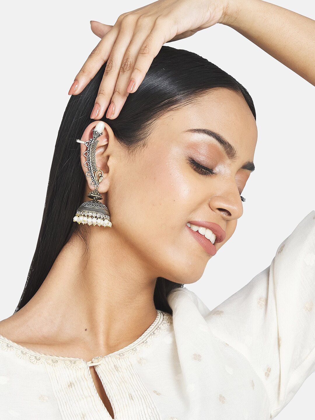 ATIBELLE Silver-Toned Contemporary Ear Cuff Earrings