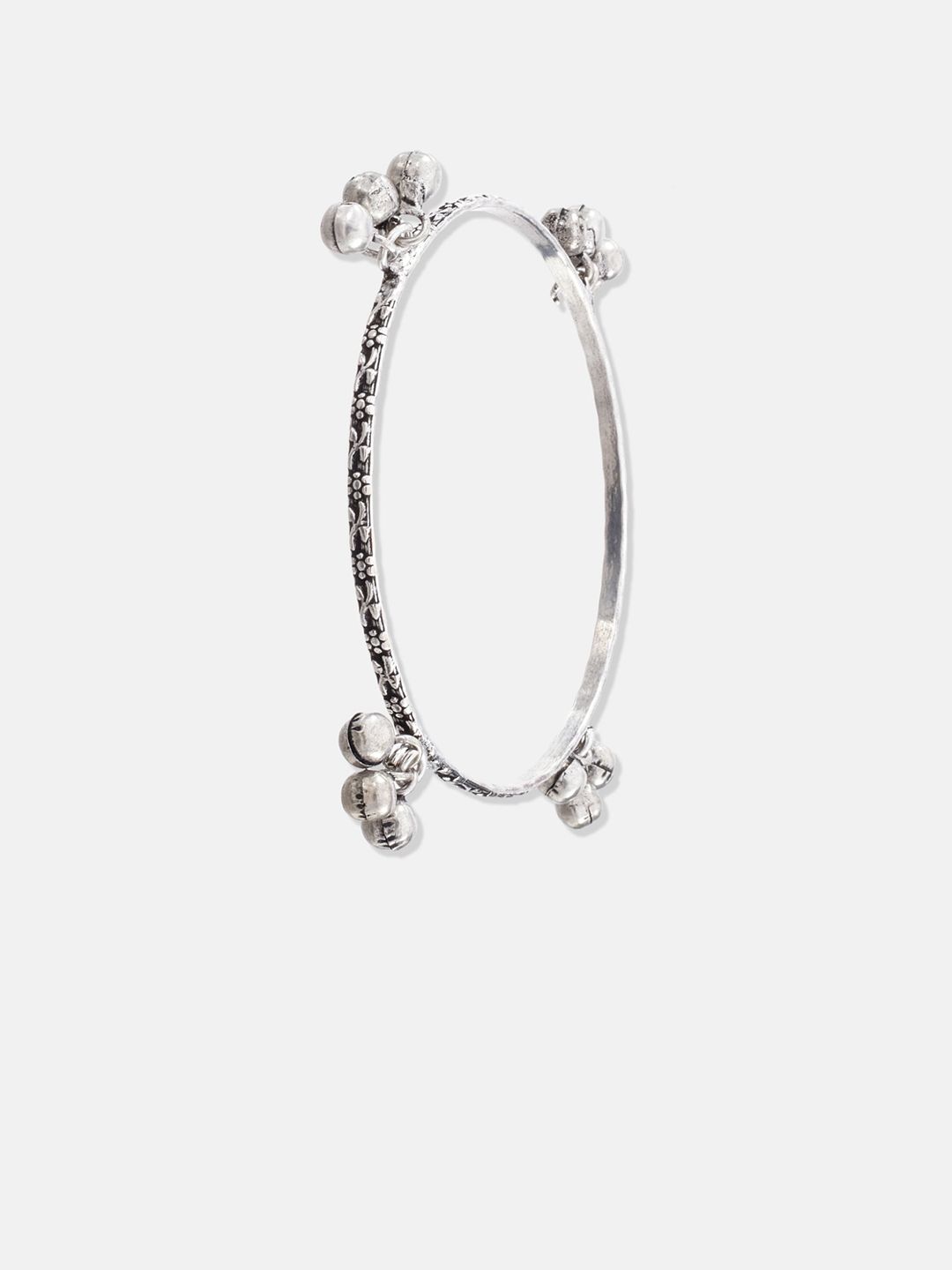 ATIBELLE Set Of 2 Oxidised Silver-Plated Textured Bangles With Ghungroo