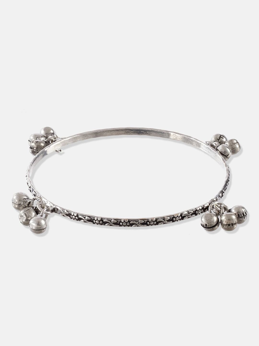 ATIBELLE Set Of 2 Oxidised Silver-Plated Textured Bangles With Ghungroo