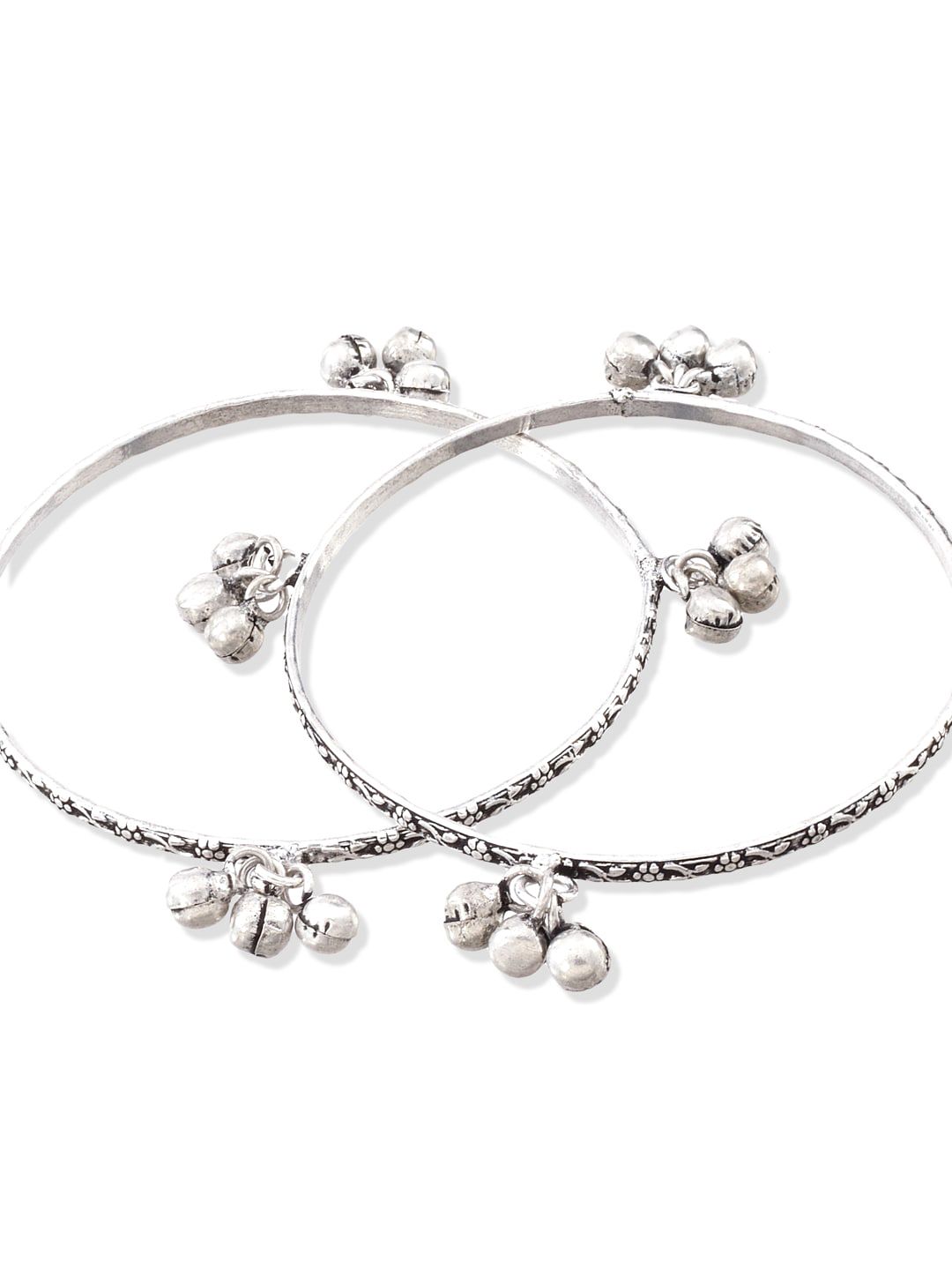 ATIBELLE Set Of 2 Oxidised Silver-Plated & Textured Ghungroo Bangles