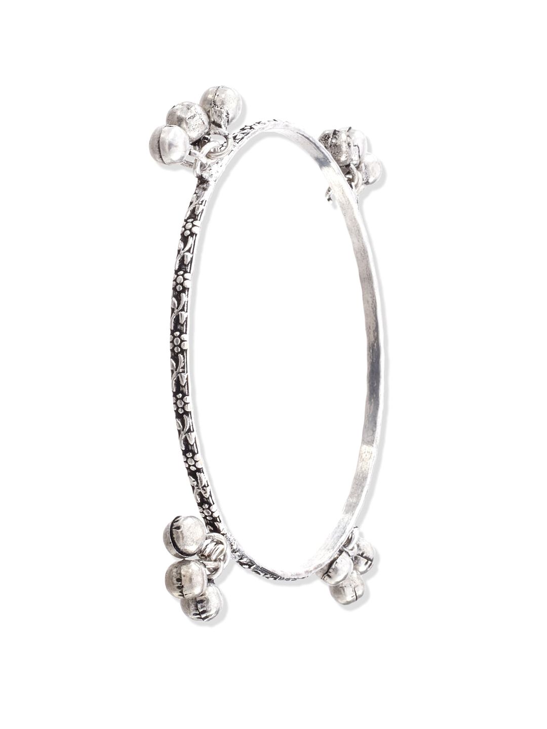 ATIBELLE Set Of 2 Oxidised Silver-Plated & Textured Ghungroo Bangles
