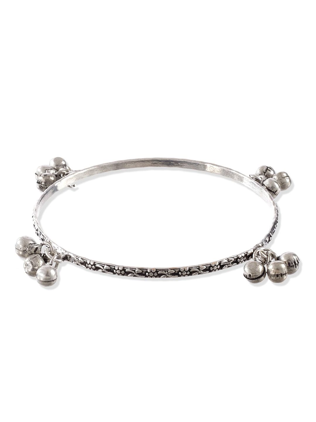 ATIBELLE Set Of 2 Oxidised Silver-Plated & Textured Ghungroo Bangles