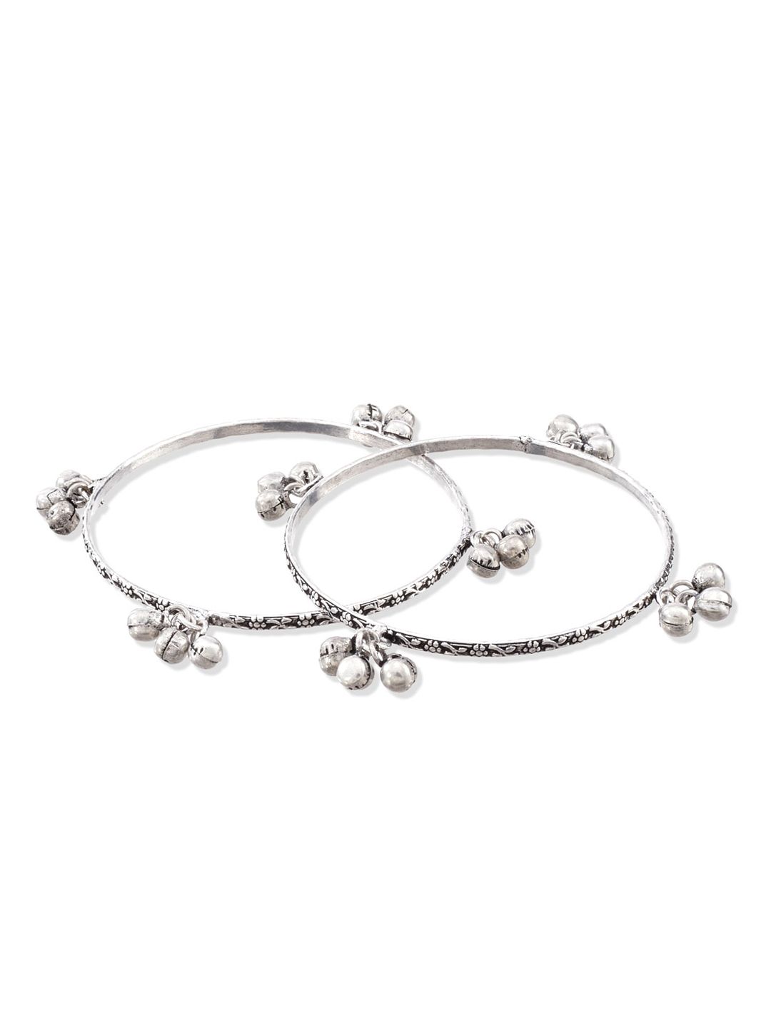 ATIBELLE Set Of 2 Oxidised Silver-Plated & Textured Ghungroo Bangles