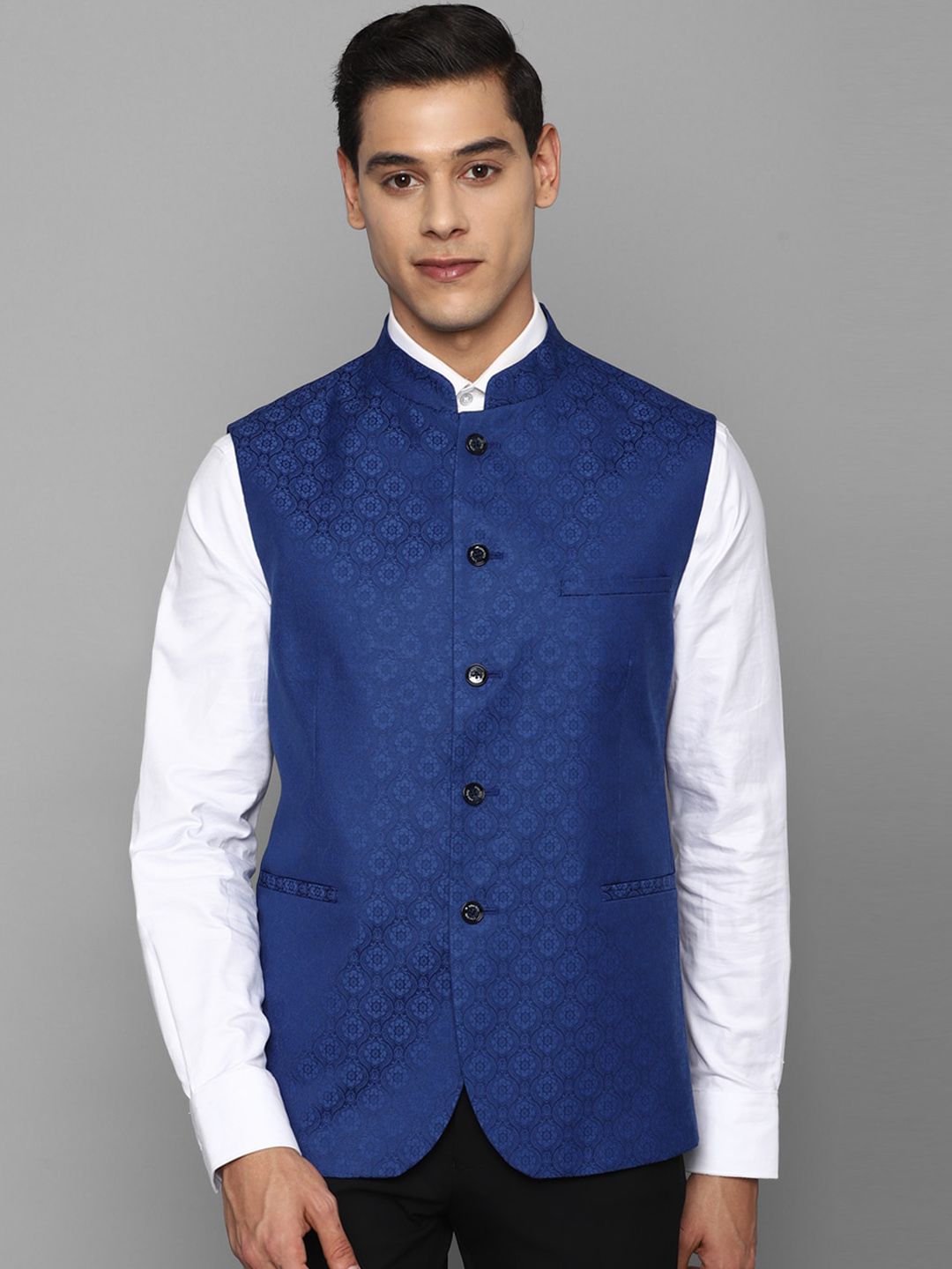 Allen Solly Men Blue Woven Design Nehru Jackets-picture-11