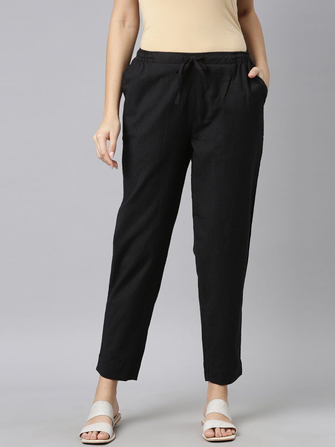 Go Colors Women Black Tapered Fit Trousers-image-31