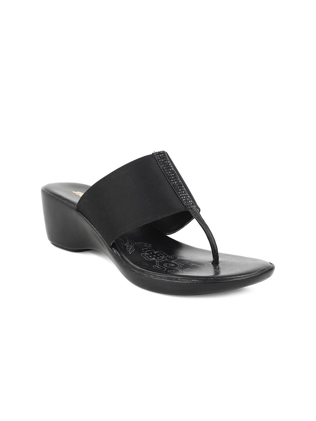 Bata Black Embellished Wedge Mules with Laser Cuts-image-47