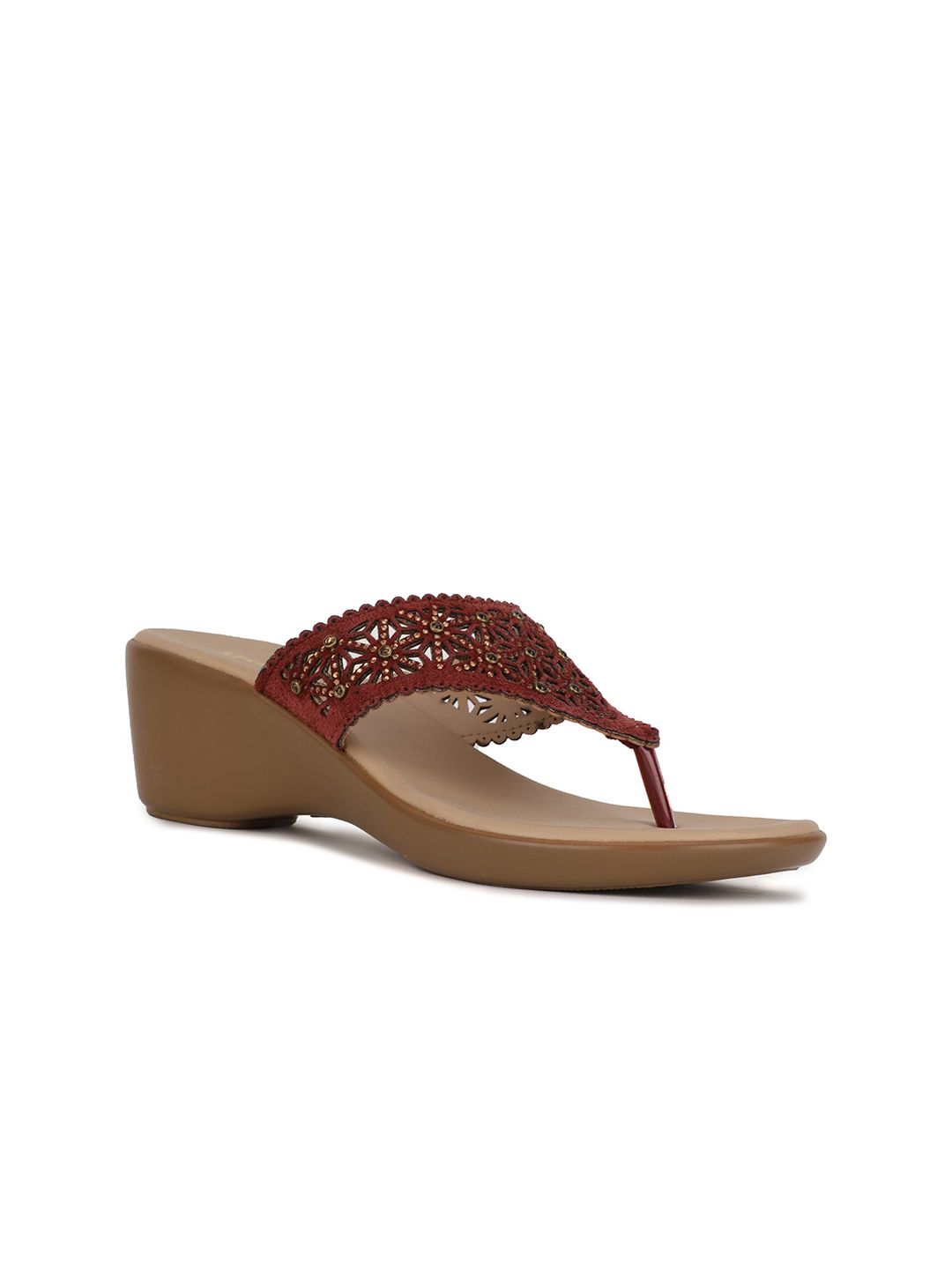 Bata Red Wedge Sandals with Laser Cuts-image-33