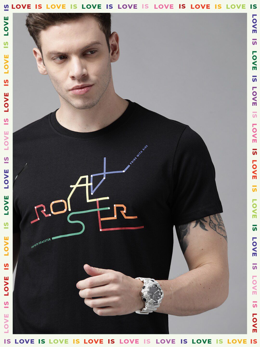 Roadster Pride Men Black Brand Logo Printed Pure Cotton T-shirt - Price ...