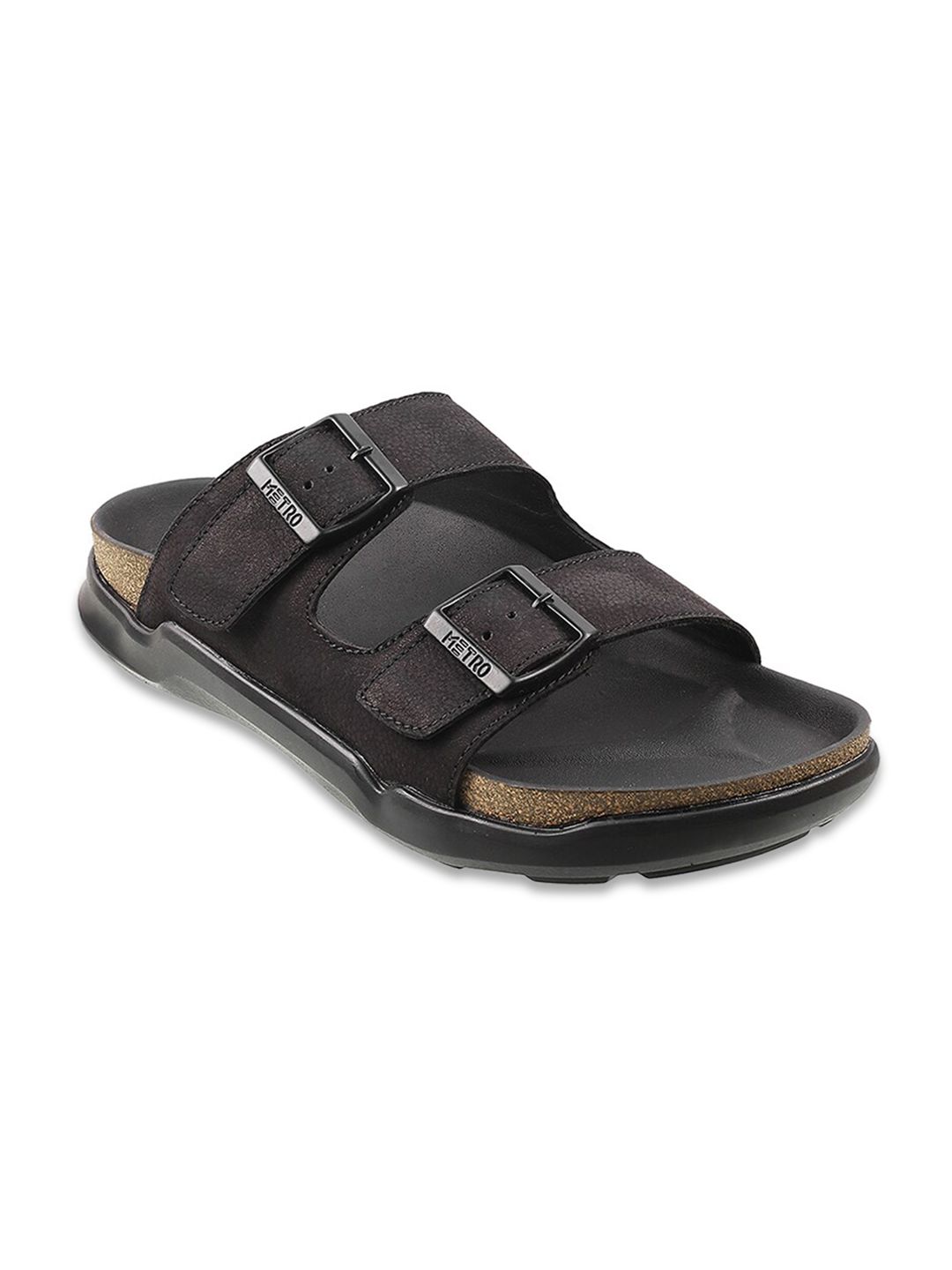 Metro Men Black Suede Comfort Sandals-image-12