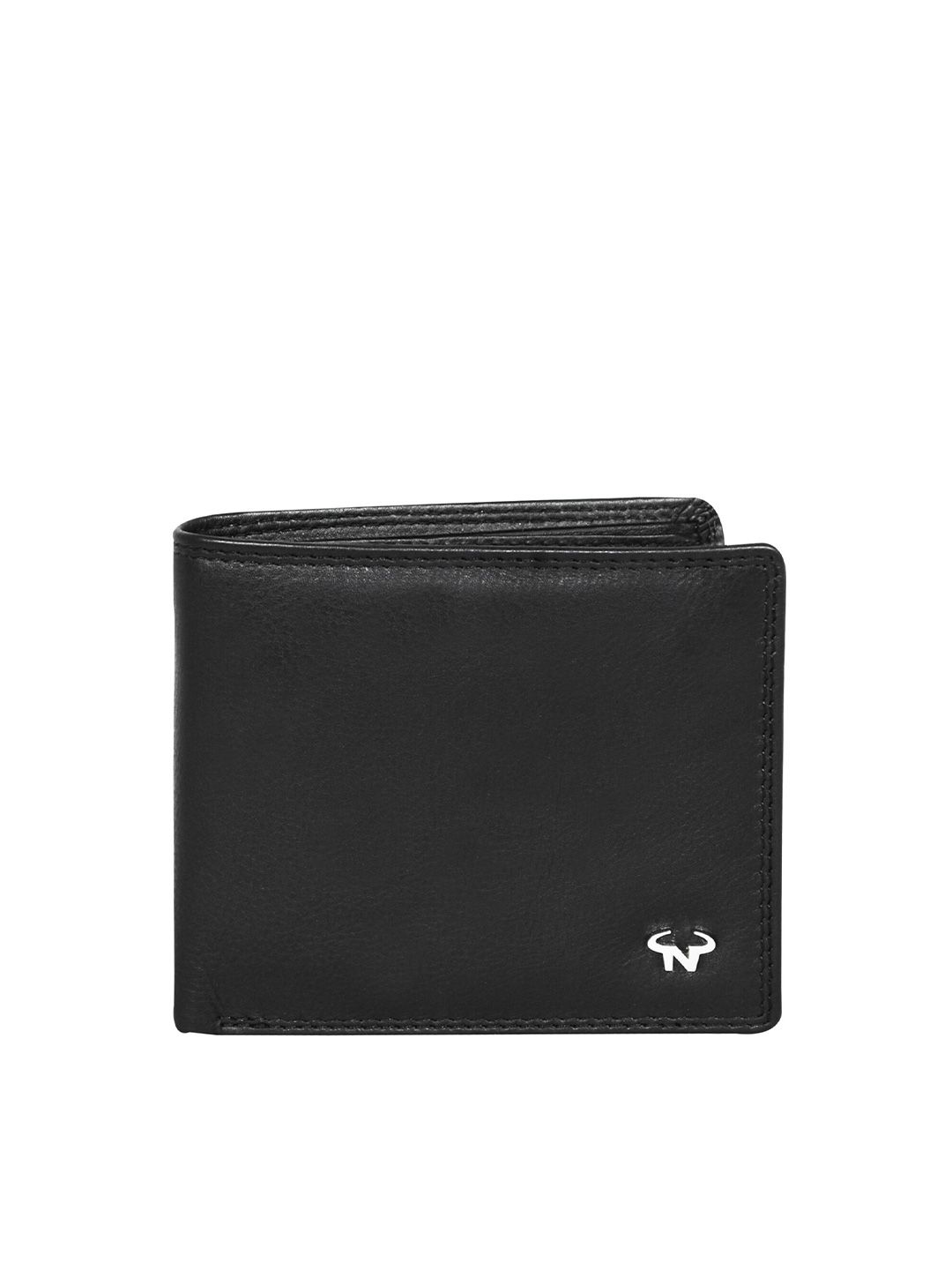 CALFNERO Men Black & Gunmetal-Toned Leather Two Fold Wallet-picture-29
