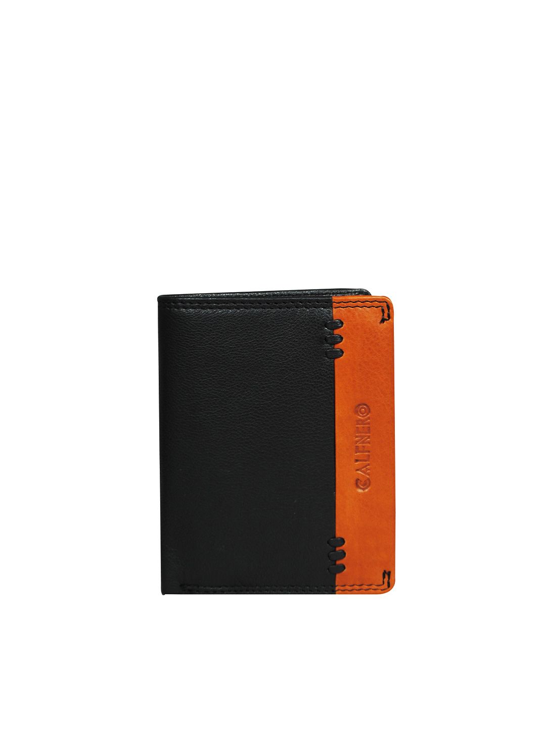 CALFNERO Men Black & Tan Colourblocked Leather Two Fold Wallet-picture-36