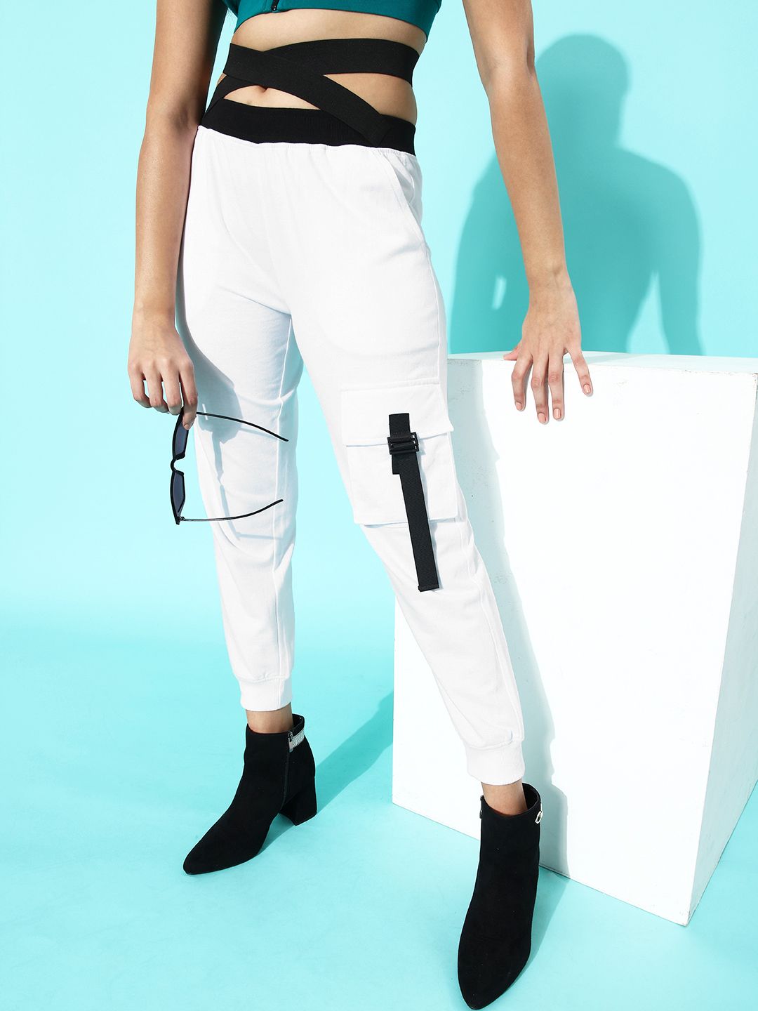 Buy abof abof Women Classic White Solid Y2K Cargo Track Pants at