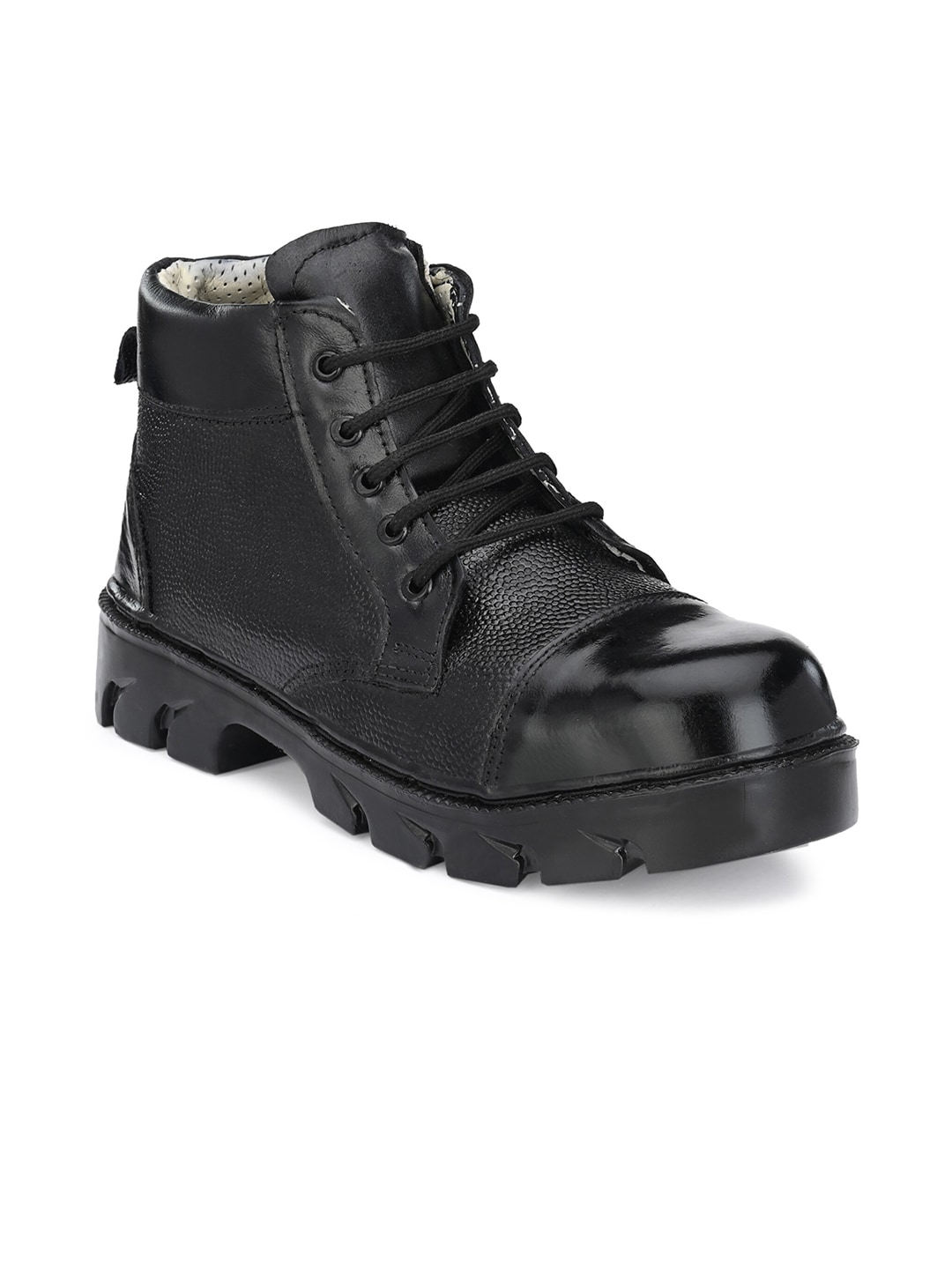 Eego Italy Black Leather Combat Steel Toe Boots