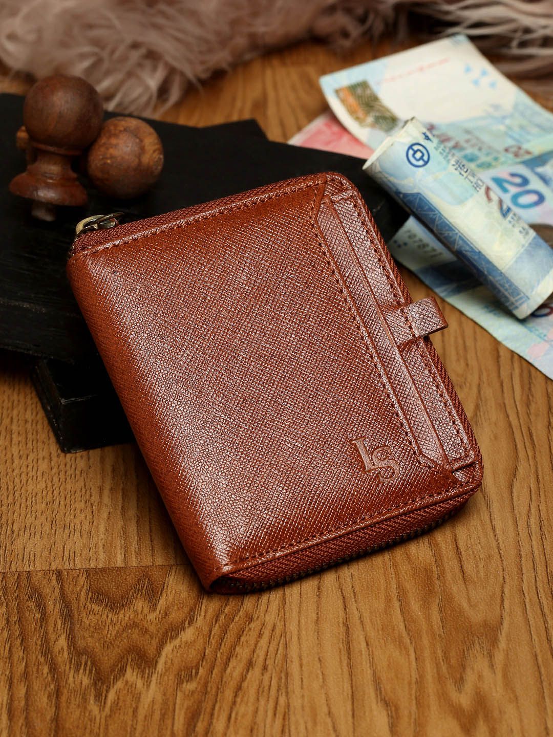 LOUIS STITCH Men Tan Brown Solid Zip Around Wallet-picture-14