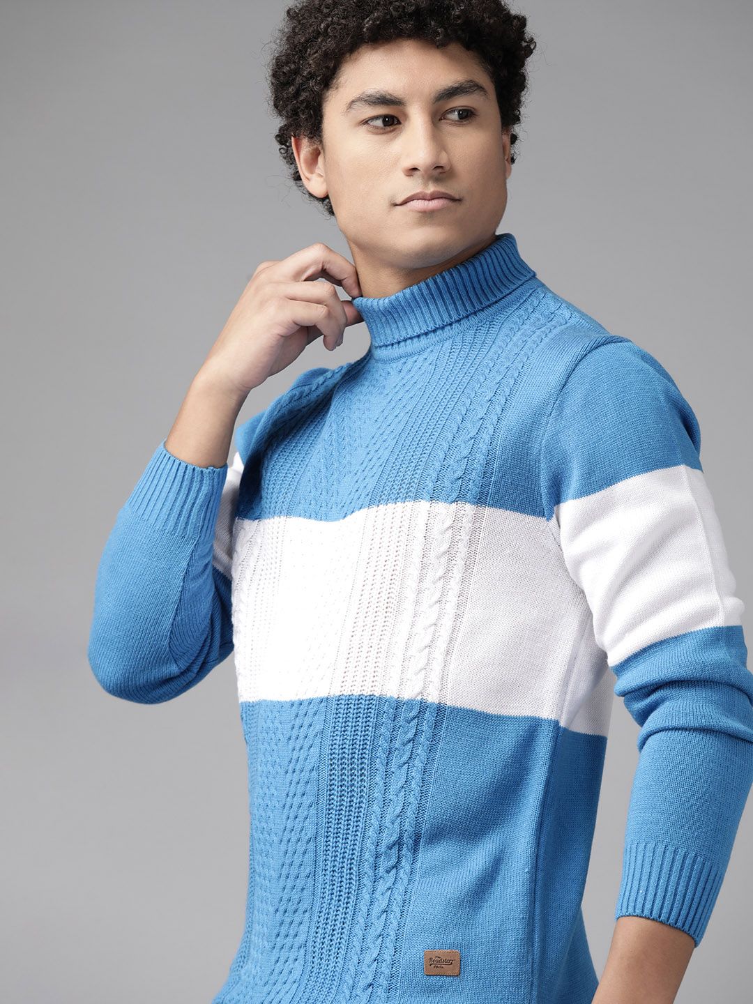 The Roadster Lifestyle Co. Men Blue & White Acrylic Self-Striped Pullover-image-24