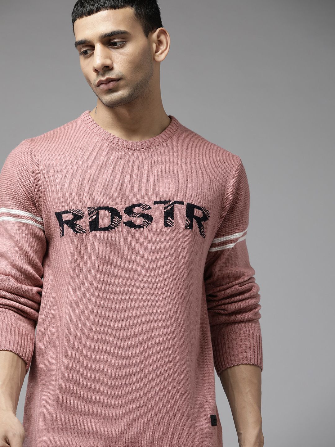 The Roadster Lifestyle Co. Men Mauve Self-Design Acrylic Brand Logo Pullover-image-25