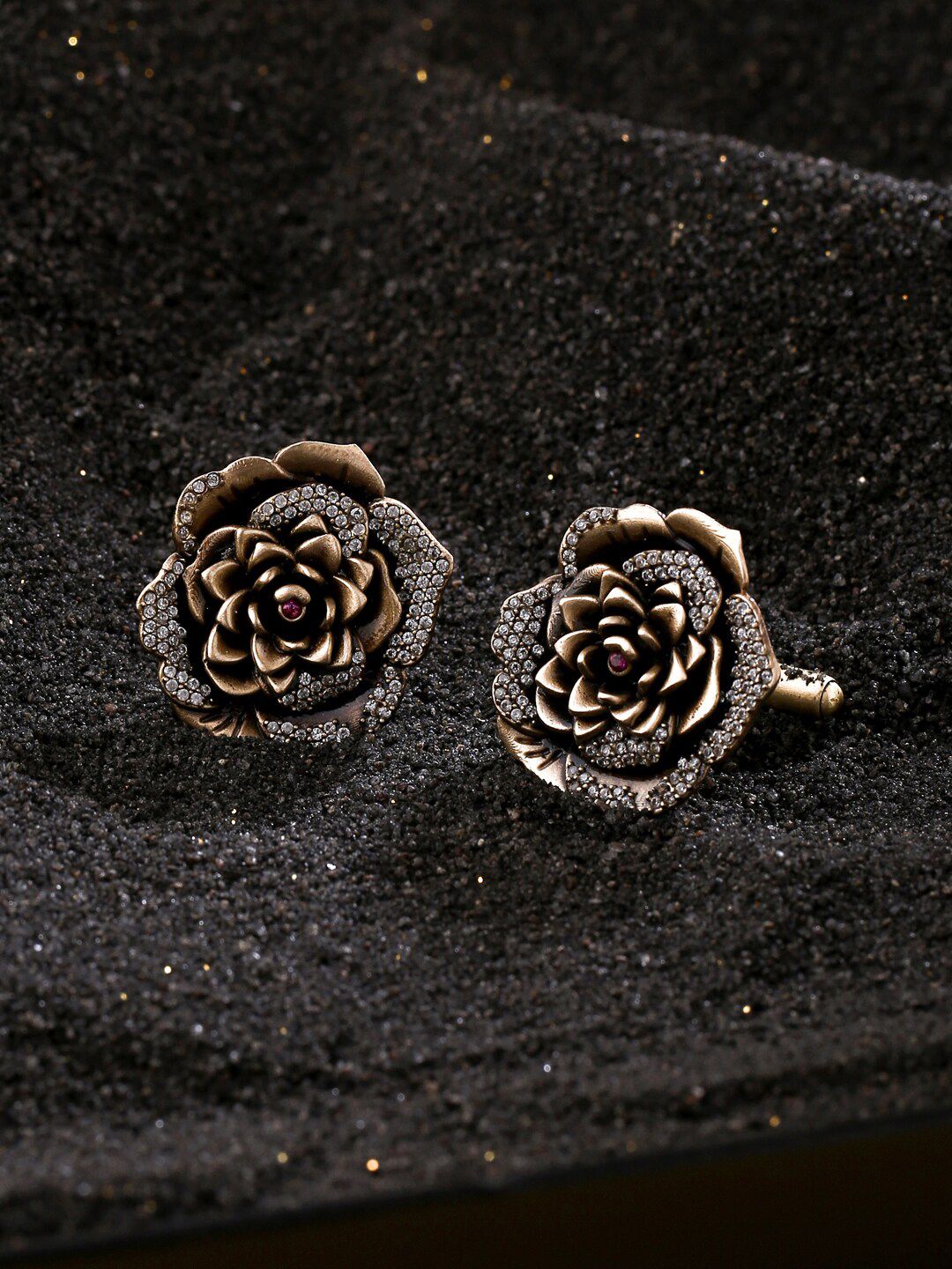 COSA NOSTRAA Antique Gold-Toned Stone Studded Floral Cufflink-image-26