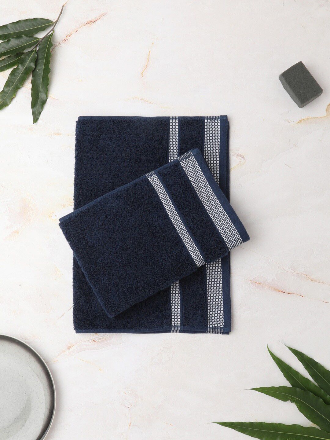 SPACES Set of 2 Blue Cotton 600 GSM Hand Towels-image-16